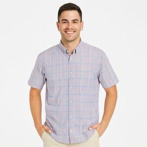 Nick Graham Micro Plaid Shirt Red Blue White Size XL Short Sleeve Button Down